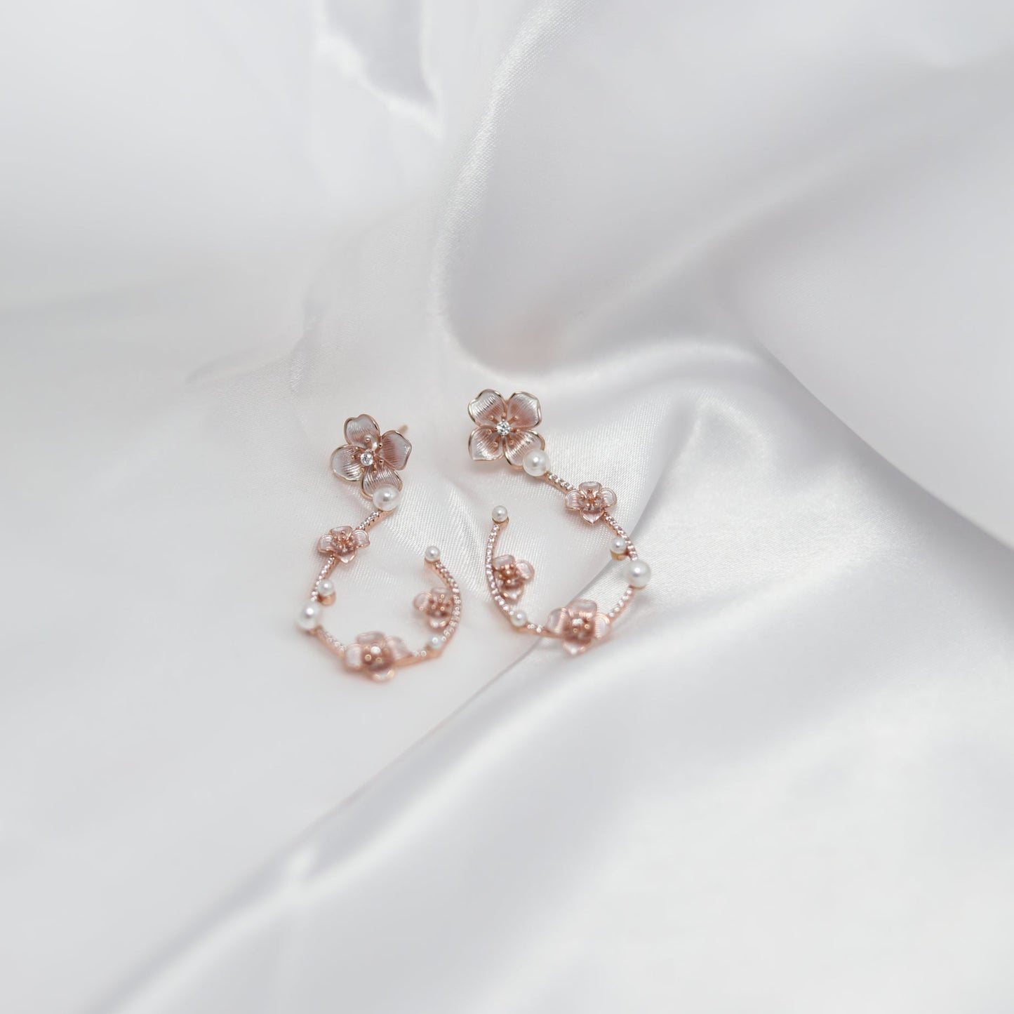 Rosé Bloom Pearl Hoop Earrings