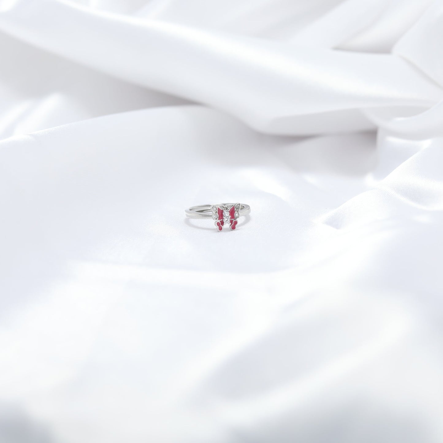 Adorable Pink Butterfly Kids' Silver Ring