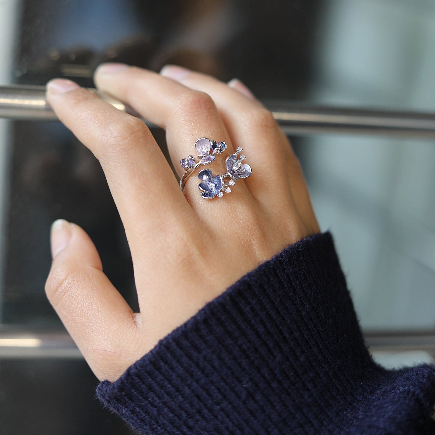 Midnight Bloom Statement Ring