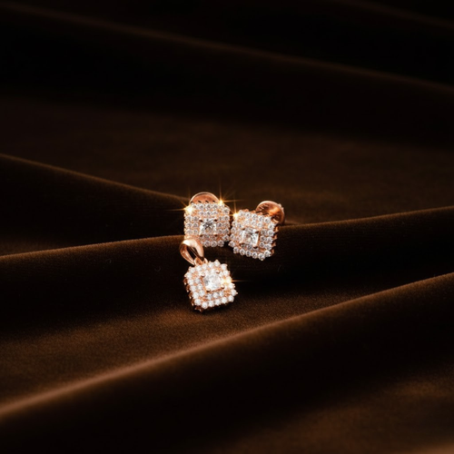 SQUARE HALO PENDANT SET