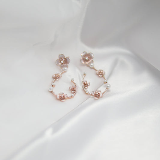 Rosé Bloom Pearl Hoop Earrings