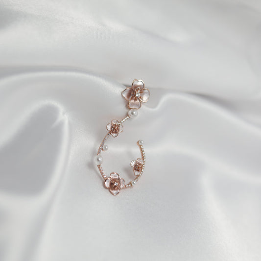 Rosé Bloom Pearl Hoop Earrings
