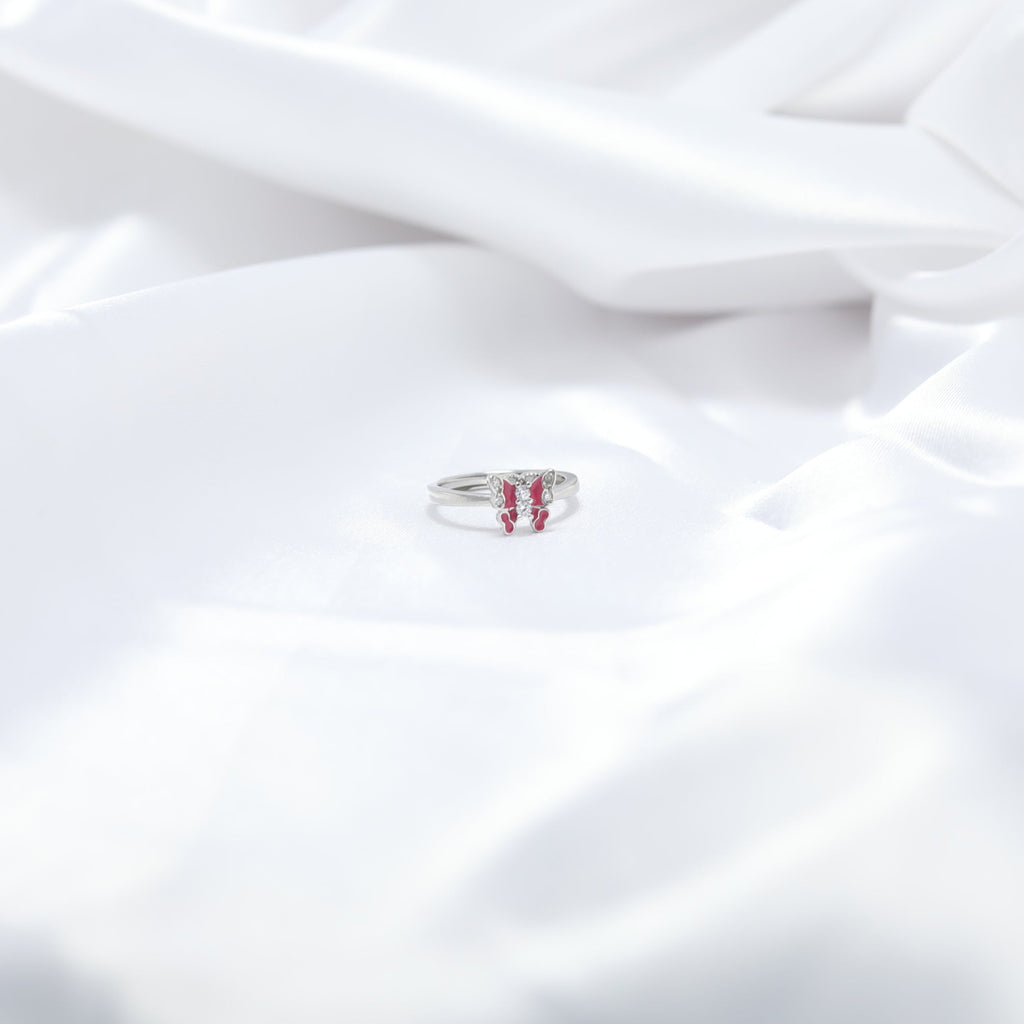 Adorable Pink Butterfly Kids' Silver Ring