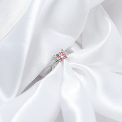 Adorable Pink Butterfly Kids' Silver Ring alternate view