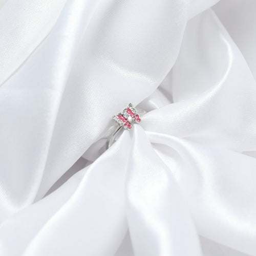 Adorable Pink Butterfly Kids' Silver Ring