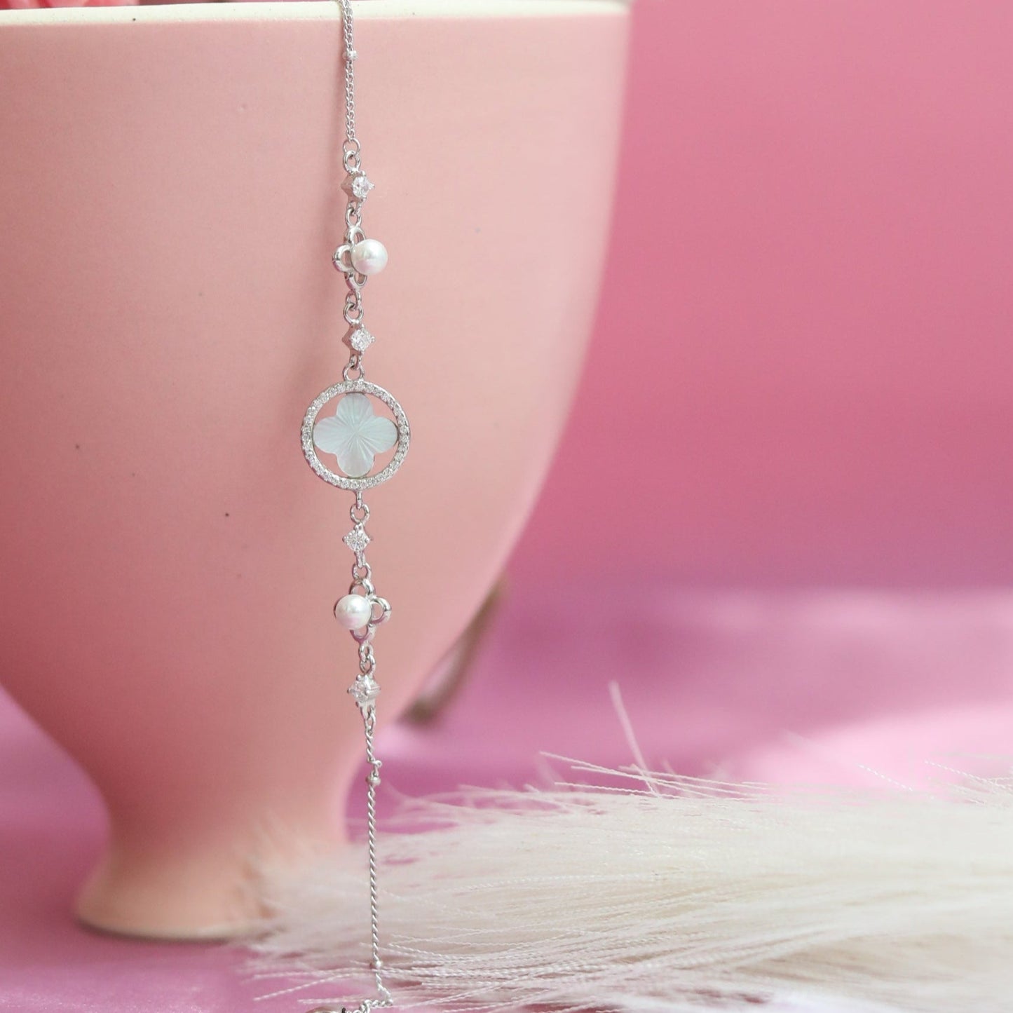 Graceful Bloom: Mother of Pearl Silver Bracelet