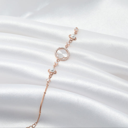 Graceful Bloom: Mother of Pearl Silver Bracelet