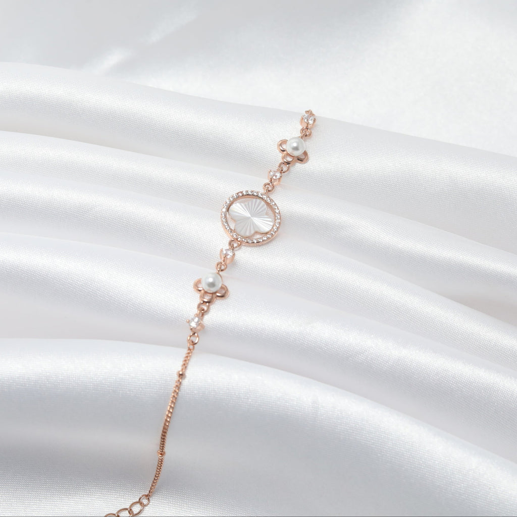 Graceful Bloom: Mother of Pearl Silver Bracelet