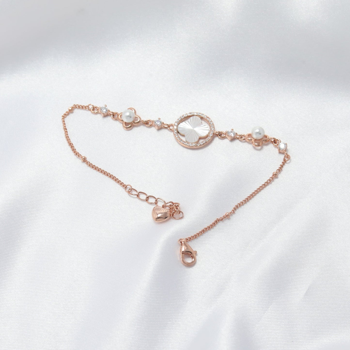 Graceful Bloom: Mother of Pearl Silver Bracelet