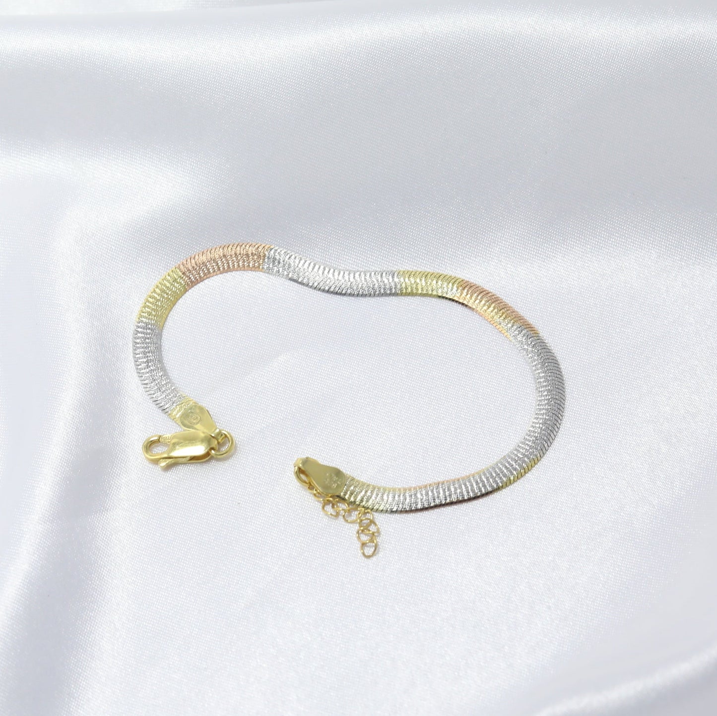 Three Tone Snake Chain Bracelet
