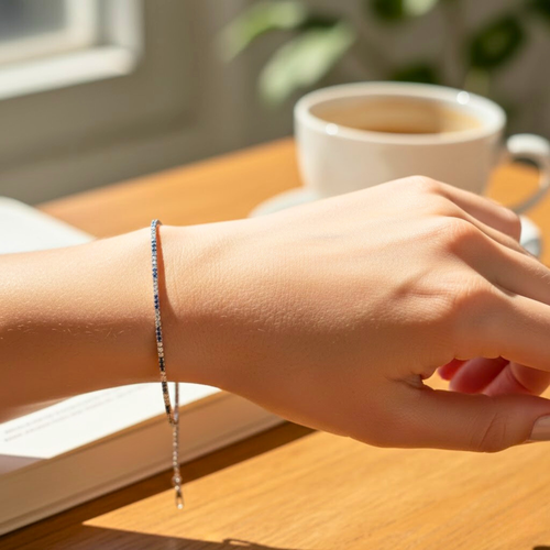 Blue Sapphire Silver Tennis Bracelet