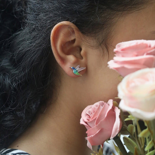 Hummingbird Enamel Stud