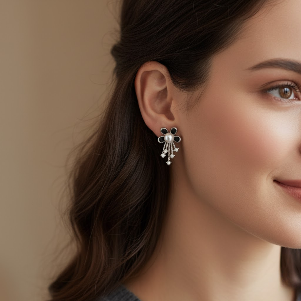 Midnight Bloom Pearl Earrings