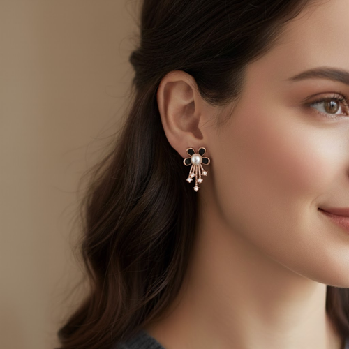 Midnight Bloom Pearl Earrings