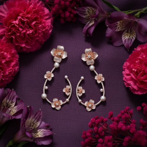 Rosé Bloom Pearl Hoop Earrings