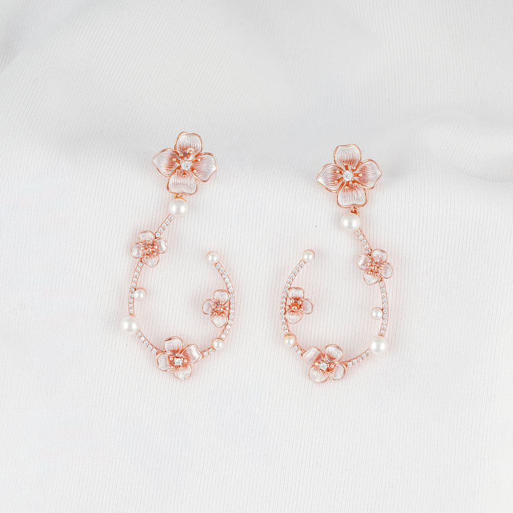 Rosé Bloom Pearl Hoop Earrings
