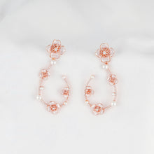 Load image into Gallery viewer, Rosé Bloom Pearl Hoop Earrings