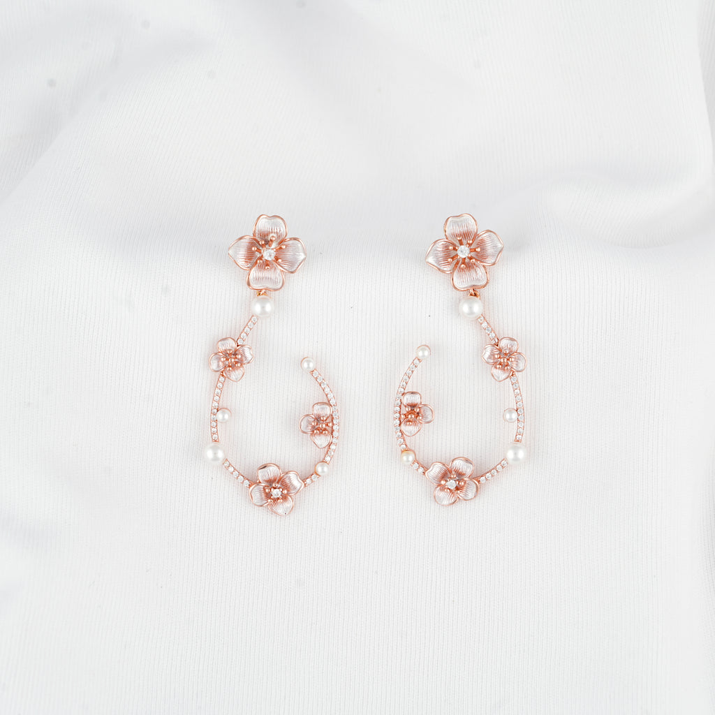Rosé Bloom Pearl Hoop Earrings