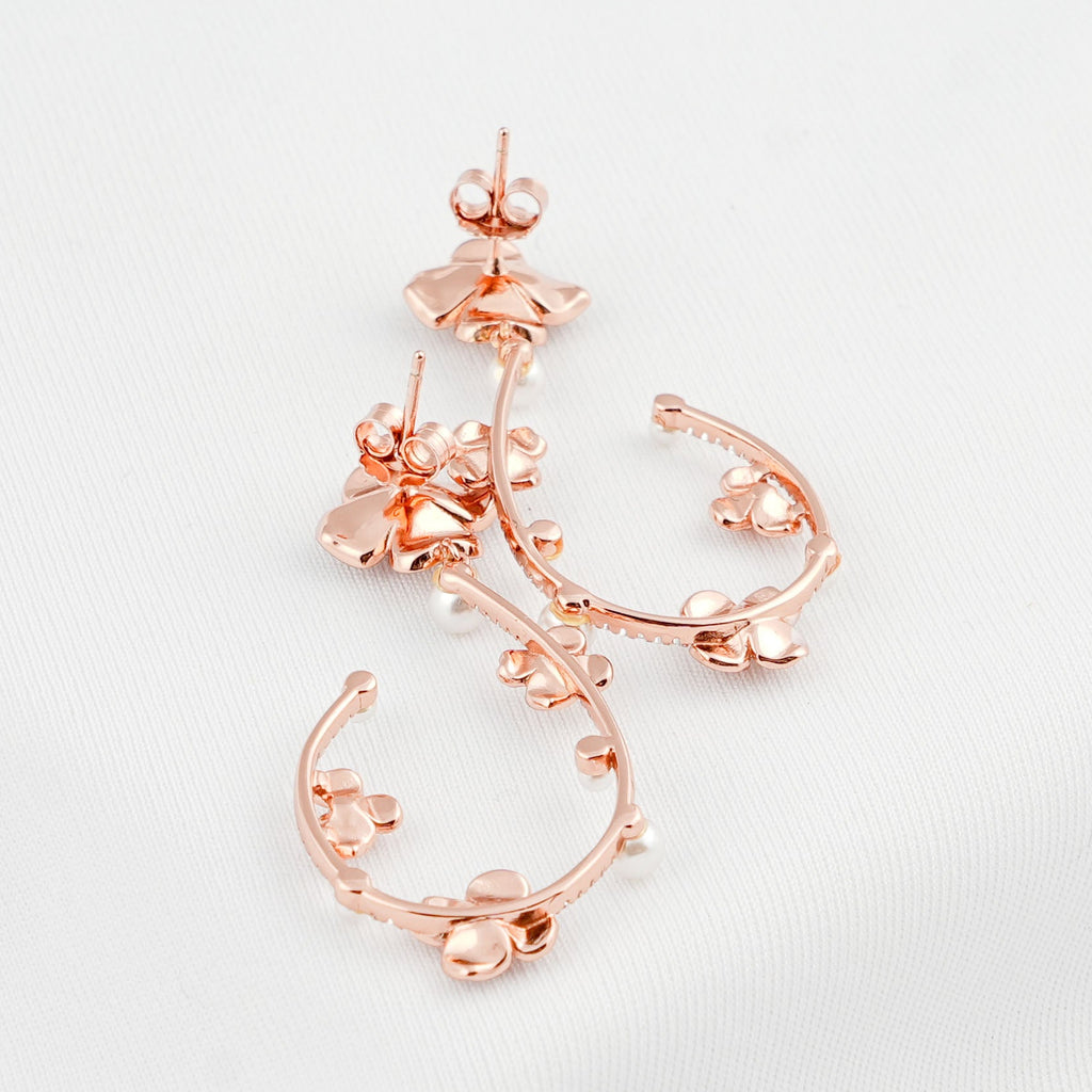Rosé Bloom Pearl Hoop Earrings