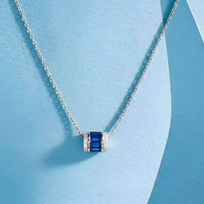 deep blue CZ stone on slim sterling silver chain alternate view