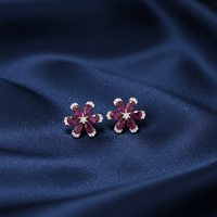 ruby-tone CZ petals, sparkling silver studs